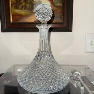 Vtg Empoli Lead Crystal Diamond Point Ships Decanter W/ Stop ~ Italy  11” X 7.5”